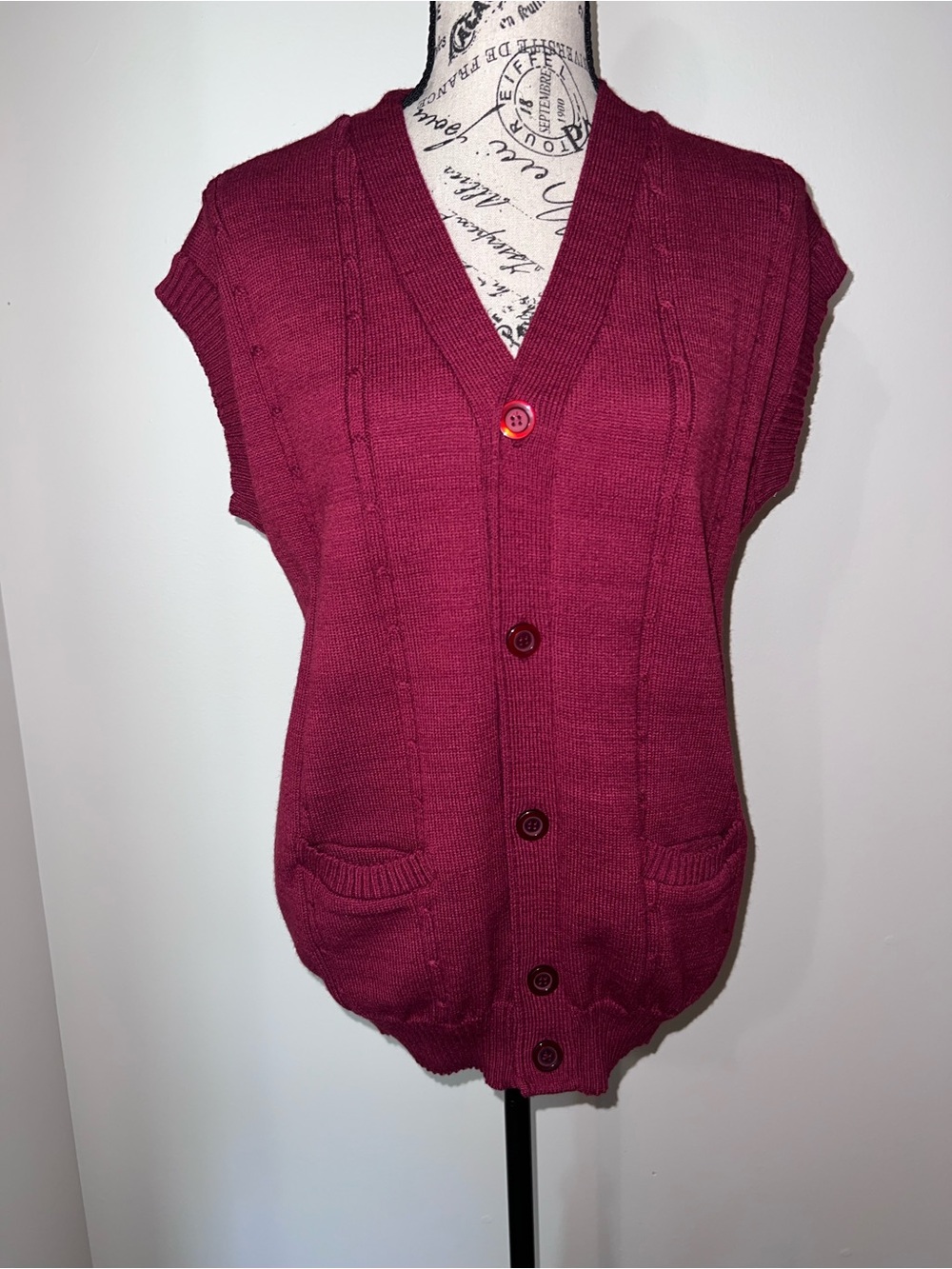 Vintage Anthony Foxx Burgundy Knit Button Front Sweater Vest Medium / Large